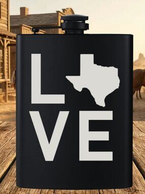 Personalized Country State Shape Texas Big Letter Love Black Flask | Texas